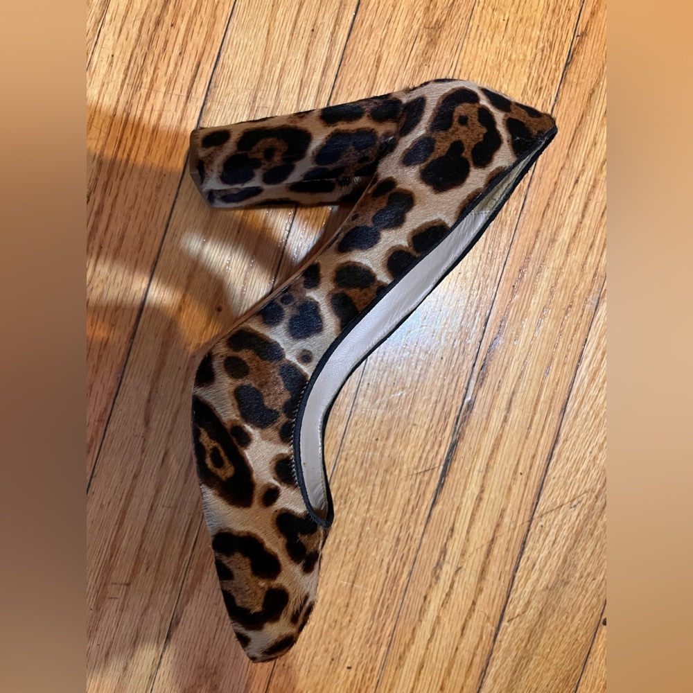 J Crew size 11 leather calf hair animal cheetah heel black brown tan - Picture 9 of 9
